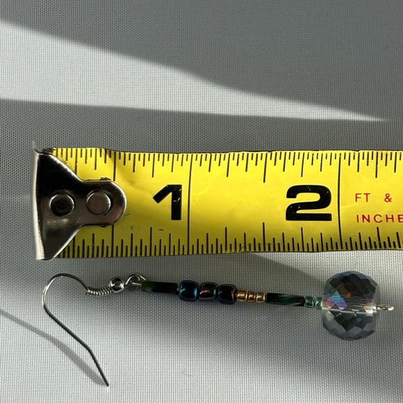 Iridescent Beaded Drop Earrings Handmade - Picture 5 of 8